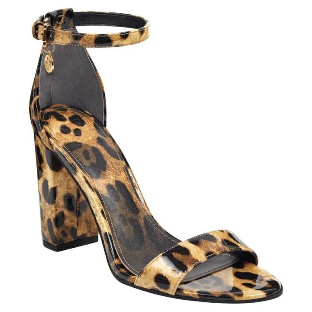 NEW Guess Leopard Print Shiny Block Heel Ankle Strap Shoe Heel Size 8